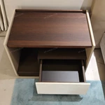 Minimalist Asymmetrical Nightstand with Dark Natural Wood Veneer